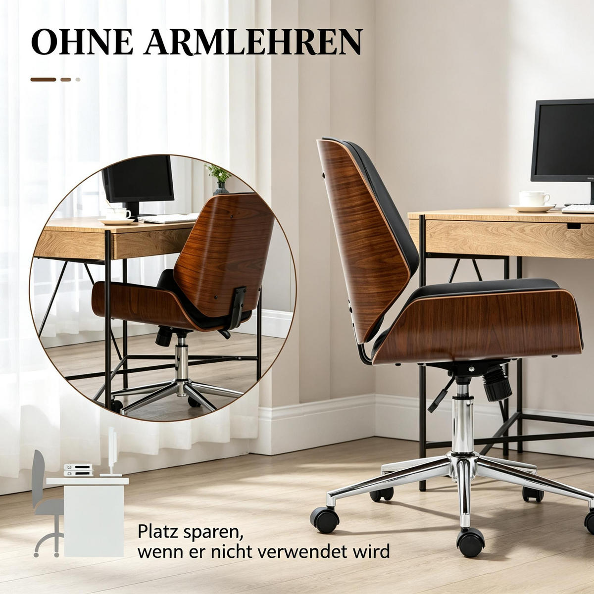 DREHSTUHL ergonomischer Bürostuhl höhenverstellbar 53x60x96 cm - Schwarz, Holzwerkstoff (53/86/60cm) - Gisaae