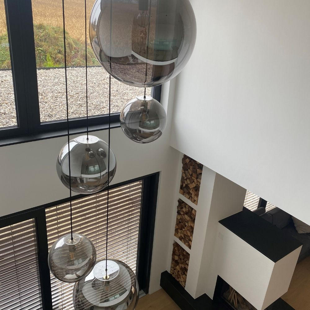 GALERIELEUCHTE Orb 5m Abhängung Rauch/Weiß Ø 40cm - Anthrazit/Weiß, Glas (40/40/40cm) - s.luce