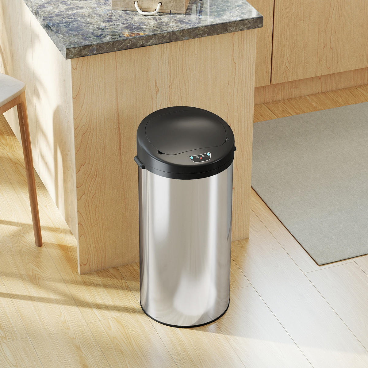 MÜLLEIMER AUTOMATISCHER SENSOR 32/30/68 cm Edelstahl Silber Softclose Küche - Silberfarben, Metall (30/68/32cm) - Rolipo