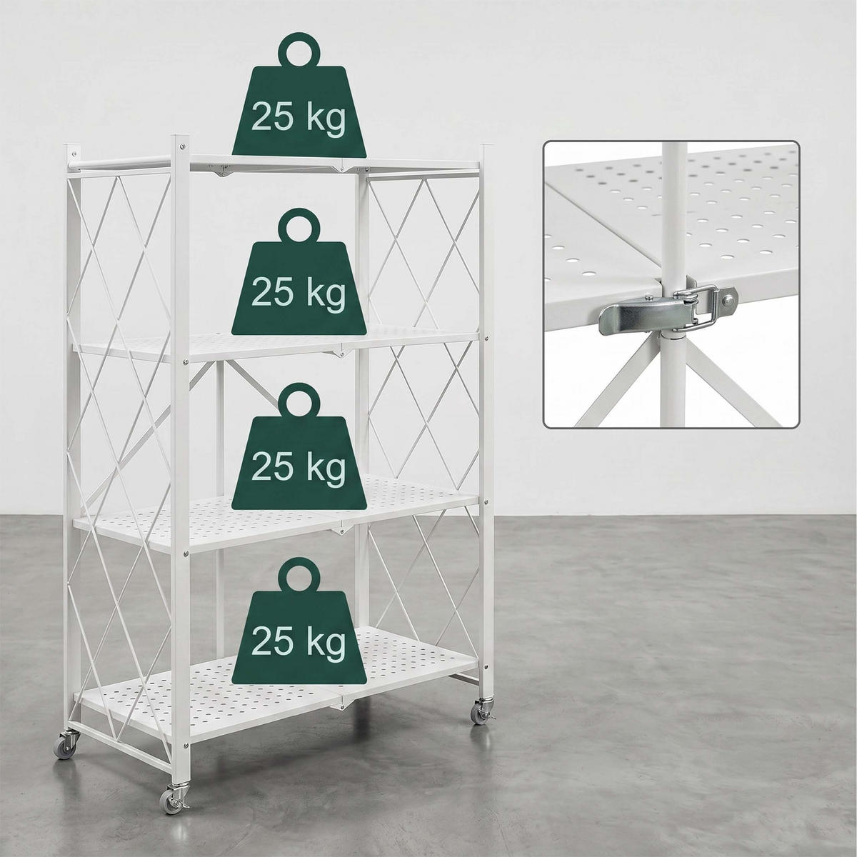 REGÁL Biely skladací 5 políc - biela, kov/plast (71/159/34cm) - Relaxdays