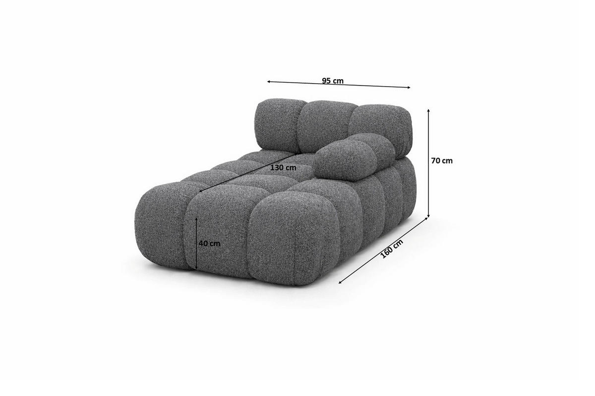 CHAISELONGUE Modular, Bouclé-Stoff Abriamo, Dunkelgrau, Rechts, Selia - Dunkelgrau/Dunkelbraun, Holz (95/70/160cm) - Kaiser Möbel