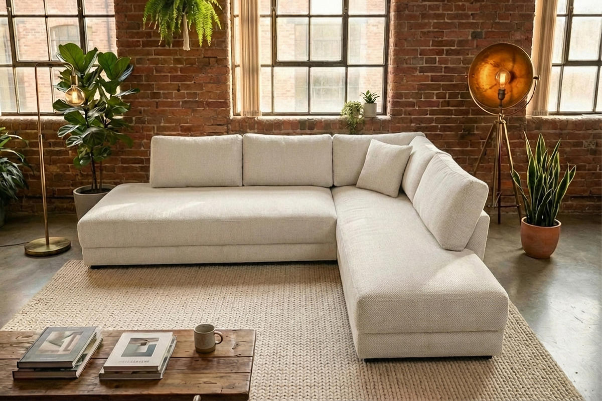SCHLAFSOFA SADIRA Cremeweiß Flachgewebe - Creme/Schwarz, Kunststoff/Textil (288/89/209cm) - KAWOLA
