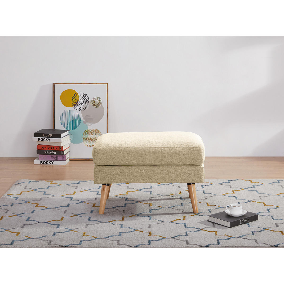 POLSTERHOCKER - Beige, Holz/Birkenholz (72/47/49cm) - home24