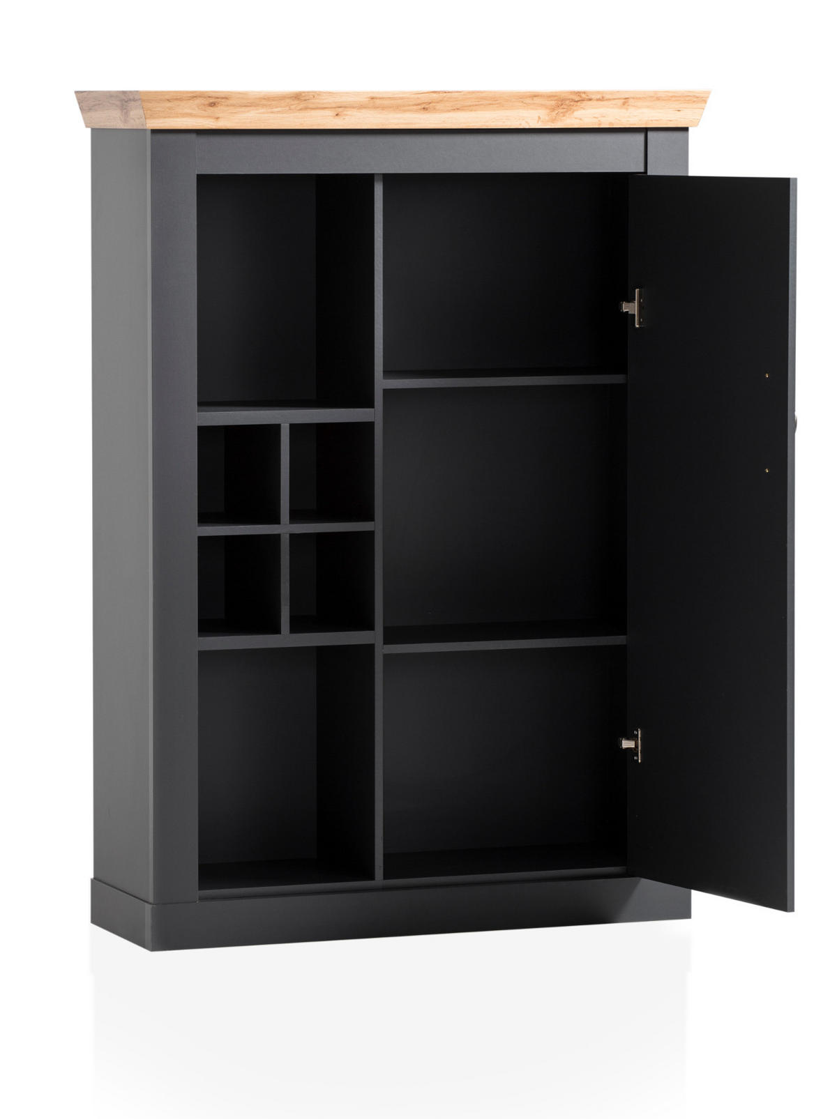 WOHNWAND 4-teilig grau, Eiche Wotan, Landhaus 349 x 170 cm, Wohnkombination mit Soft-Close - Silberfarben/Eiche Wotan, Glas/Holzwerkstoff (349/170/45cm) - Furn.Design