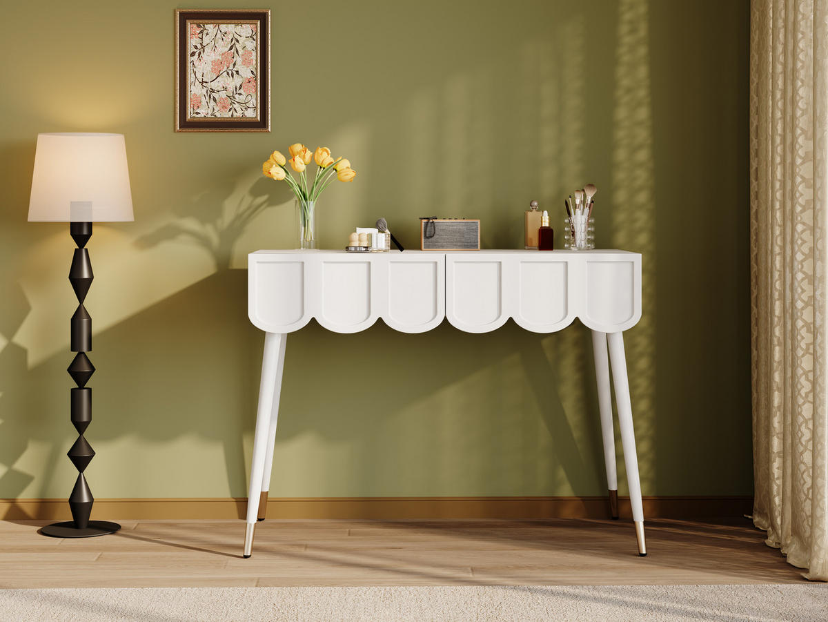 SCHMINKTISCH Weiß mit 2 Schubladen, moderner Frisiertisch mit Metallfüßen, 100x40x76 cm - Weiß, Holz (40/76/100cm) - Ej. Life