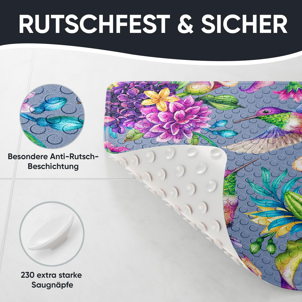 BADEMATTE Kolibri - Multicolor, Kunststoff (53/53cm) - Sanilo