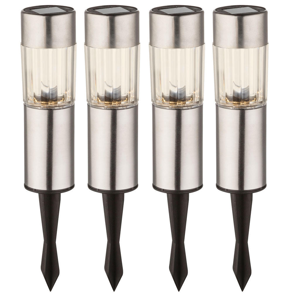 LED SOLARLEUCHTE 4er Set Edelstahl Kunststoff silber klar - Silberfarben, Kunststoff/Metall (4.6/25/4.6cm) - Globo Lighting