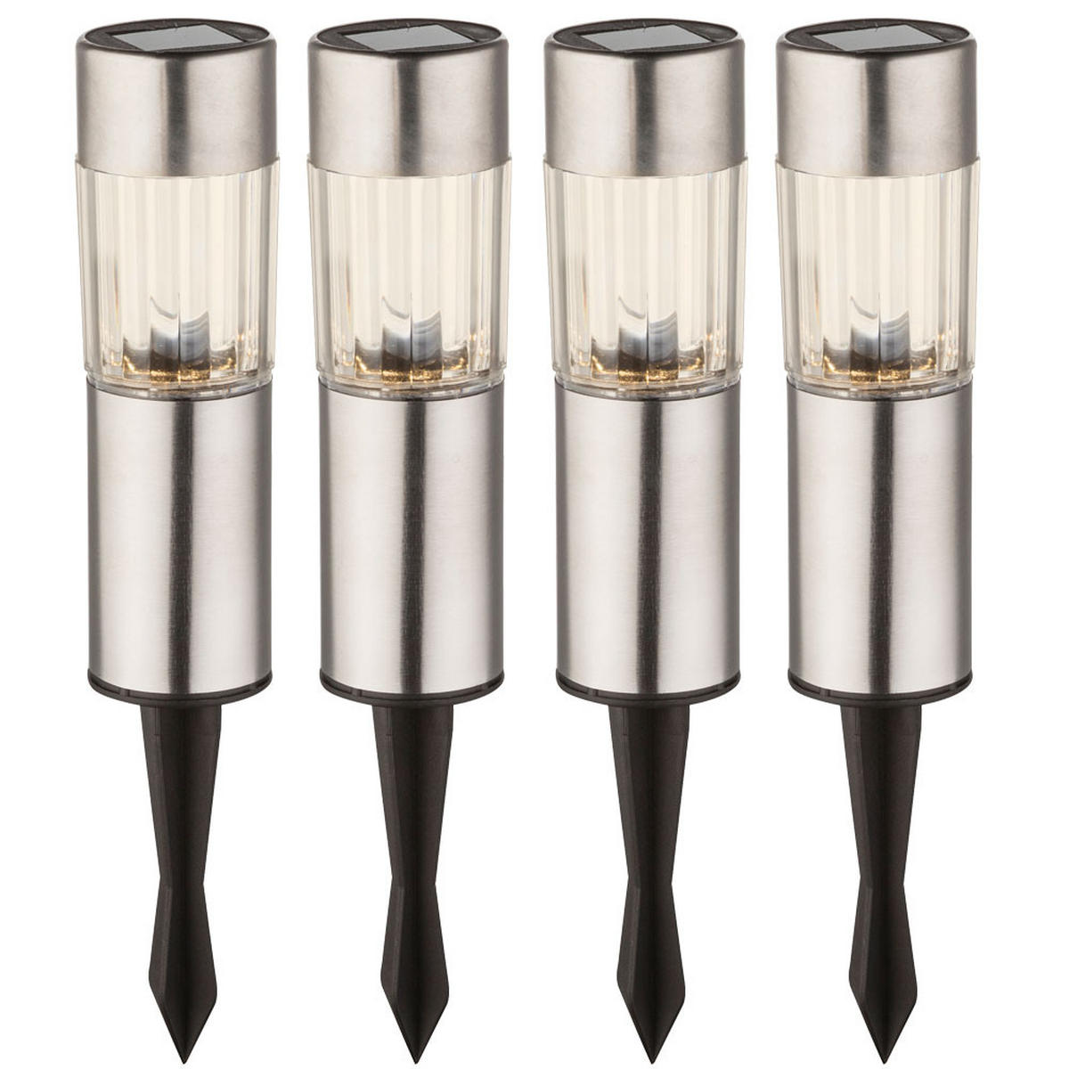 LED SOLARLEUCHTE 4er Set Edelstahl Kunststoff silber klar - Silberfarben, Metall (4.6/4.6/25cm) - Globo Lighting