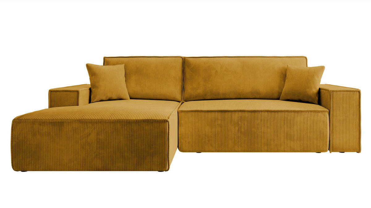 ECKSOFA Farese Senfgelb Cordbezug - Messingfarben/Schwarz, Kunststoff/Textil (267/167cm) - Selsey