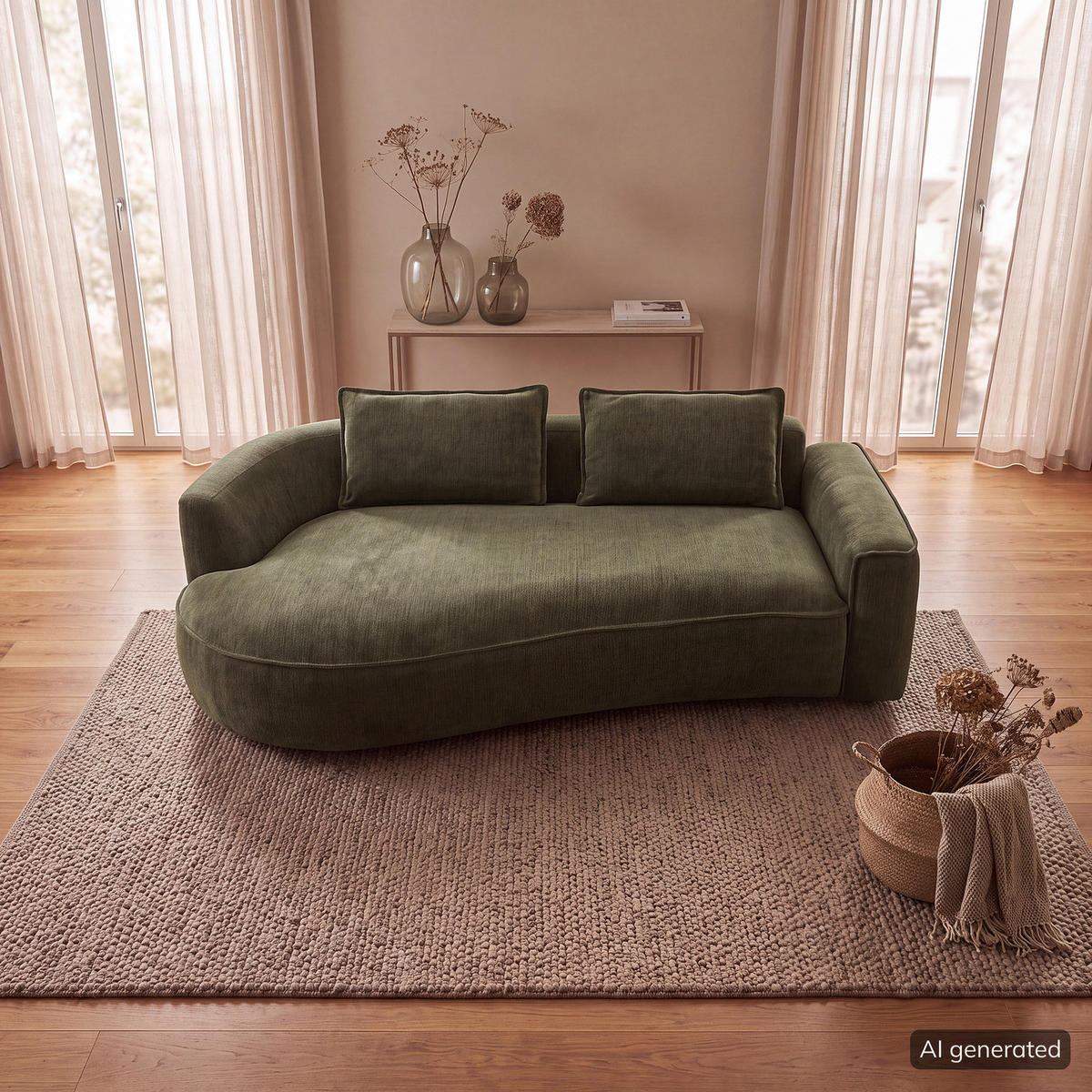 2,5-SITZER SOFA - Schwarz/Grün, Kunststoff/Textil (217/82/146cm) - home24
