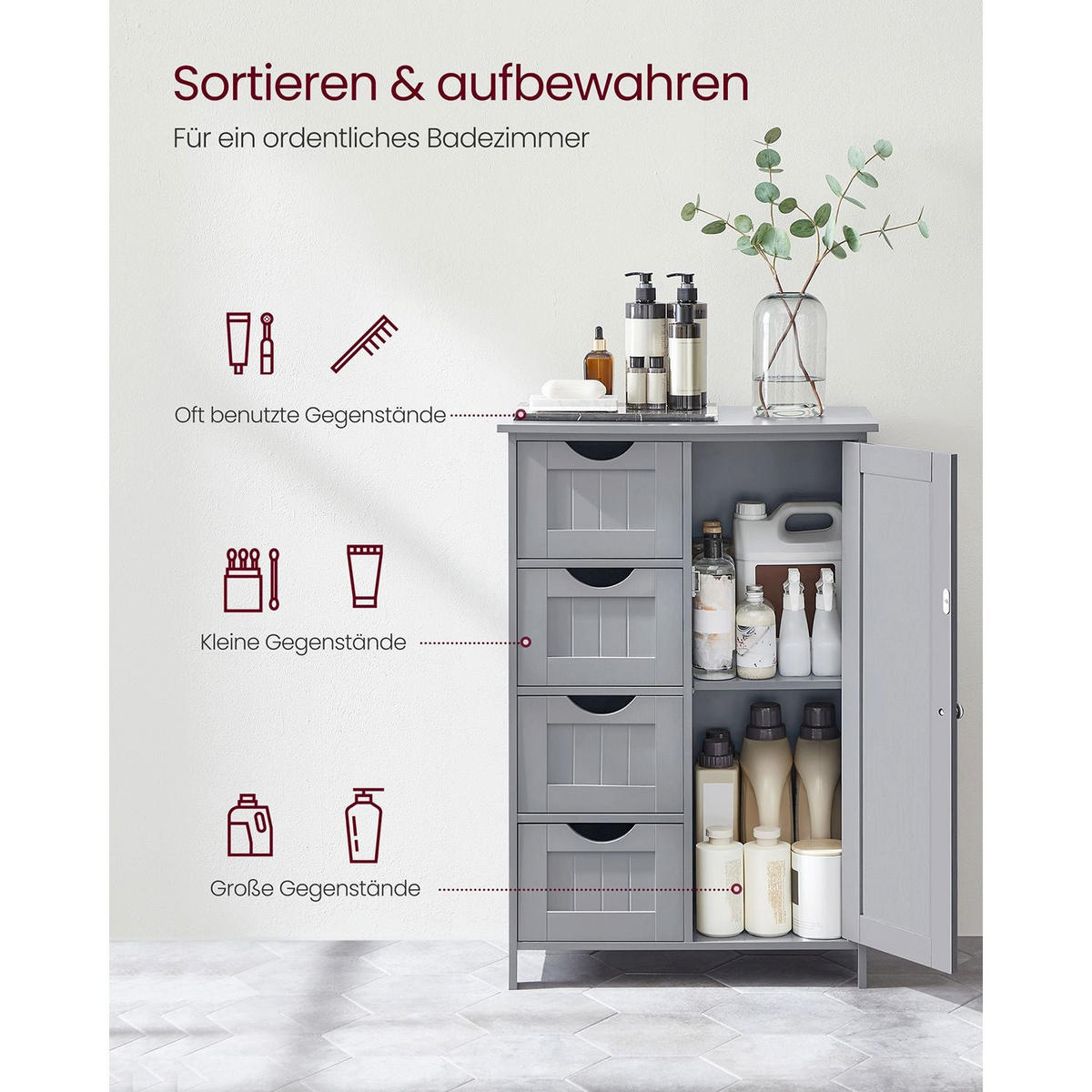 BADEZIMMERSCHRANK VIENTIANE - Grau, Holzwerkstoff (55/82/30cm) - Hansiro