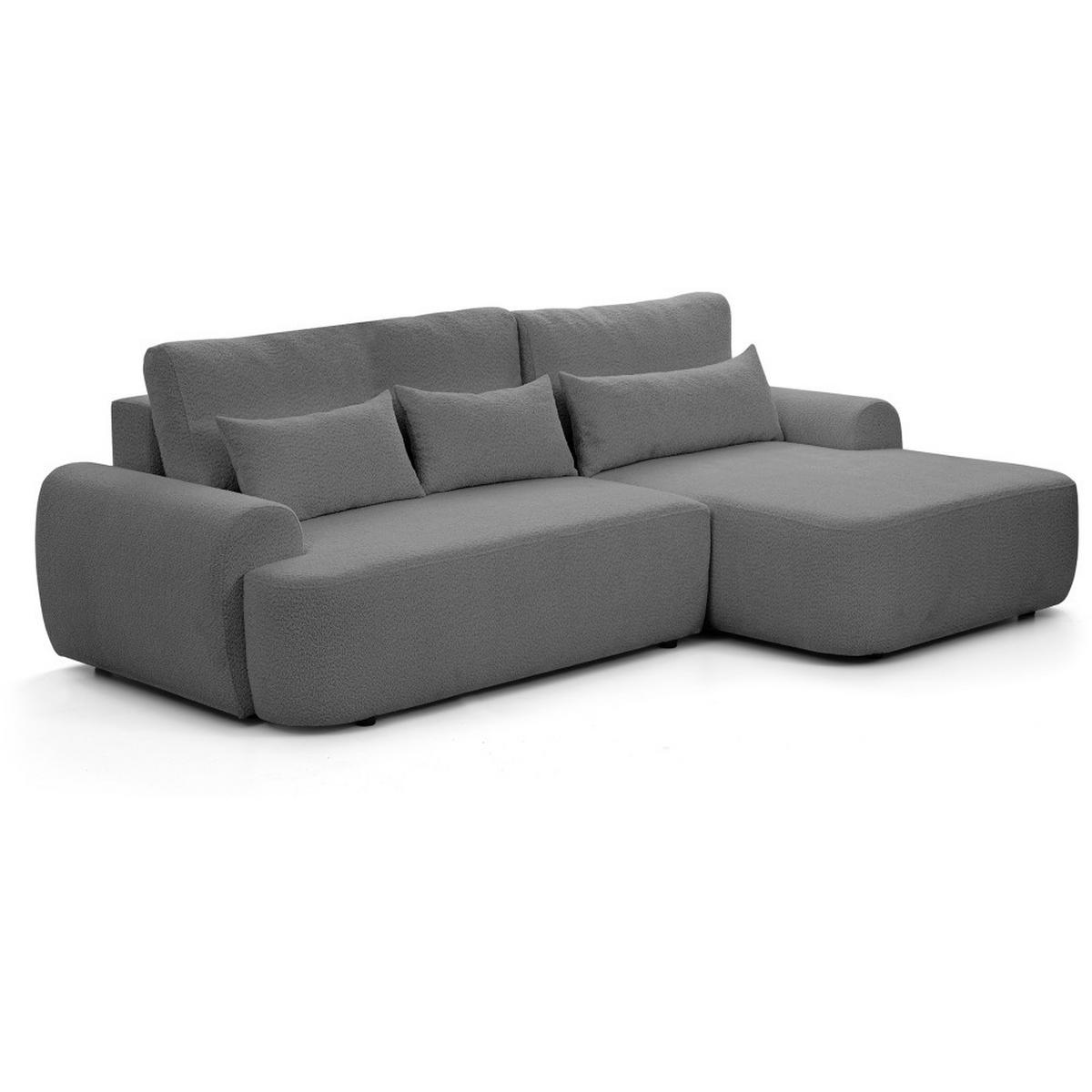 ECKSCHLAFSOFA Oliver im Bouclé-Gewebe, Grau, rechts - Schwarz/Grau, Textil (266/160cm) - Beautysofa