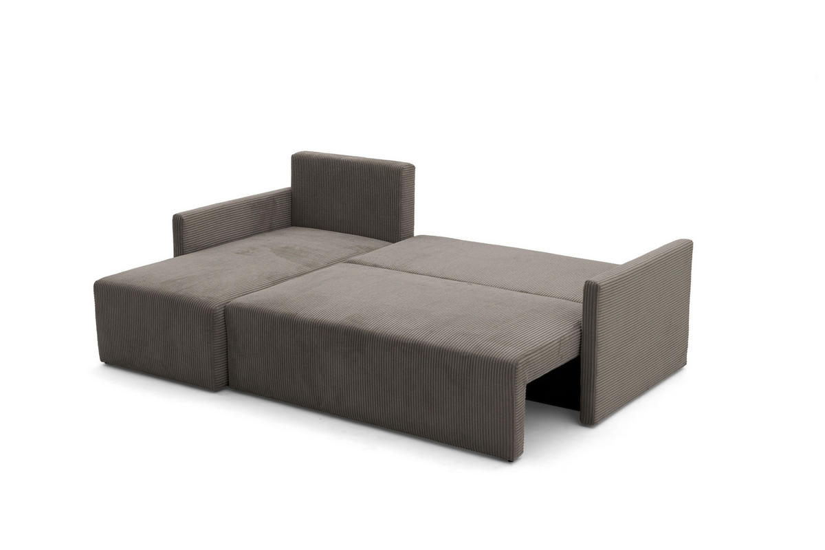 ECKSOFA GARDA L Links mit Schlaffunktion 132x198 Cord Hellbraun - Hellbraun/Schwarz, Holz/Kunststoff (209/145cm) - Muffo