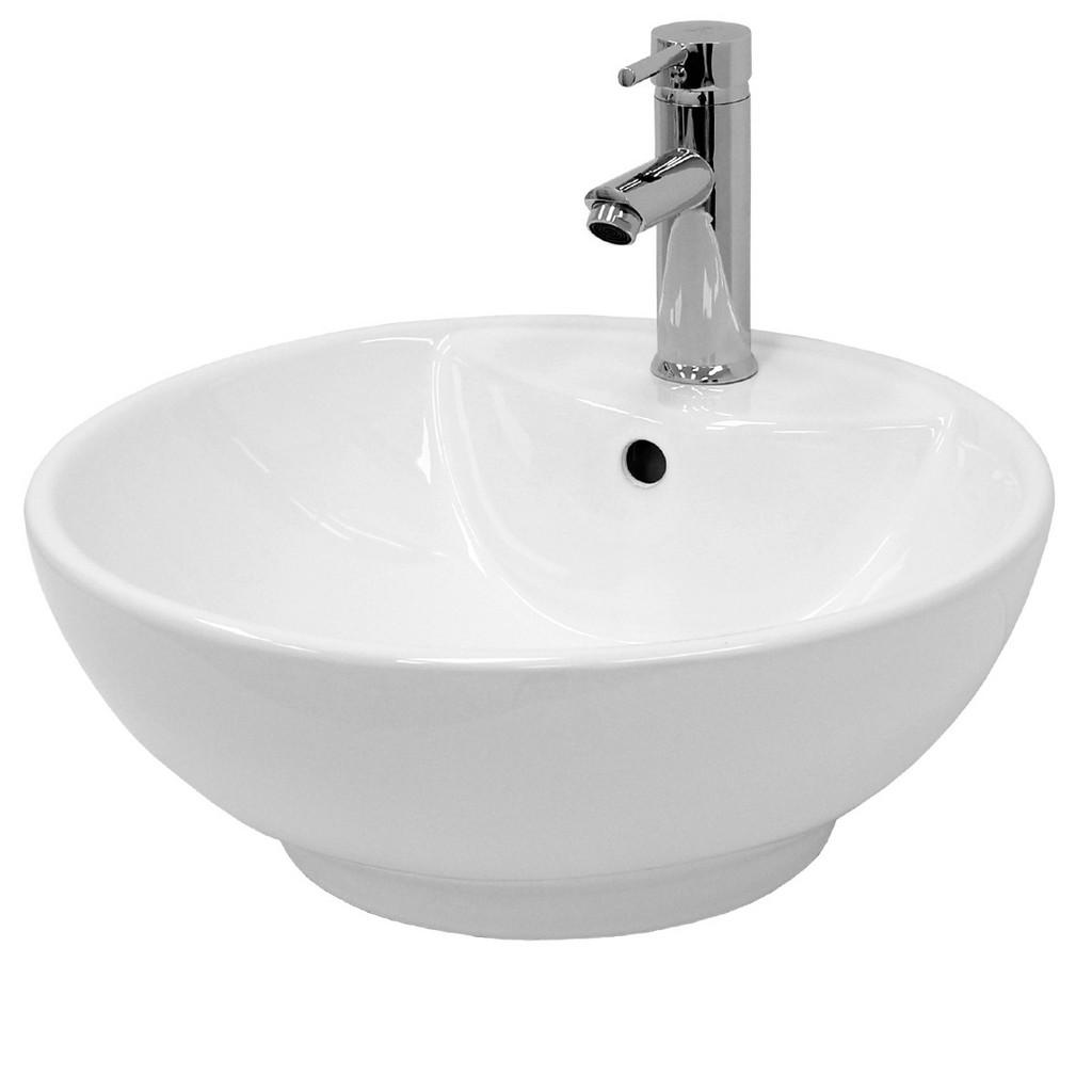 ECD-Germany UMYVADLO Ø 455 x 185 mm, kulaté, keramické, bílé, se stahovací sadou, bílé