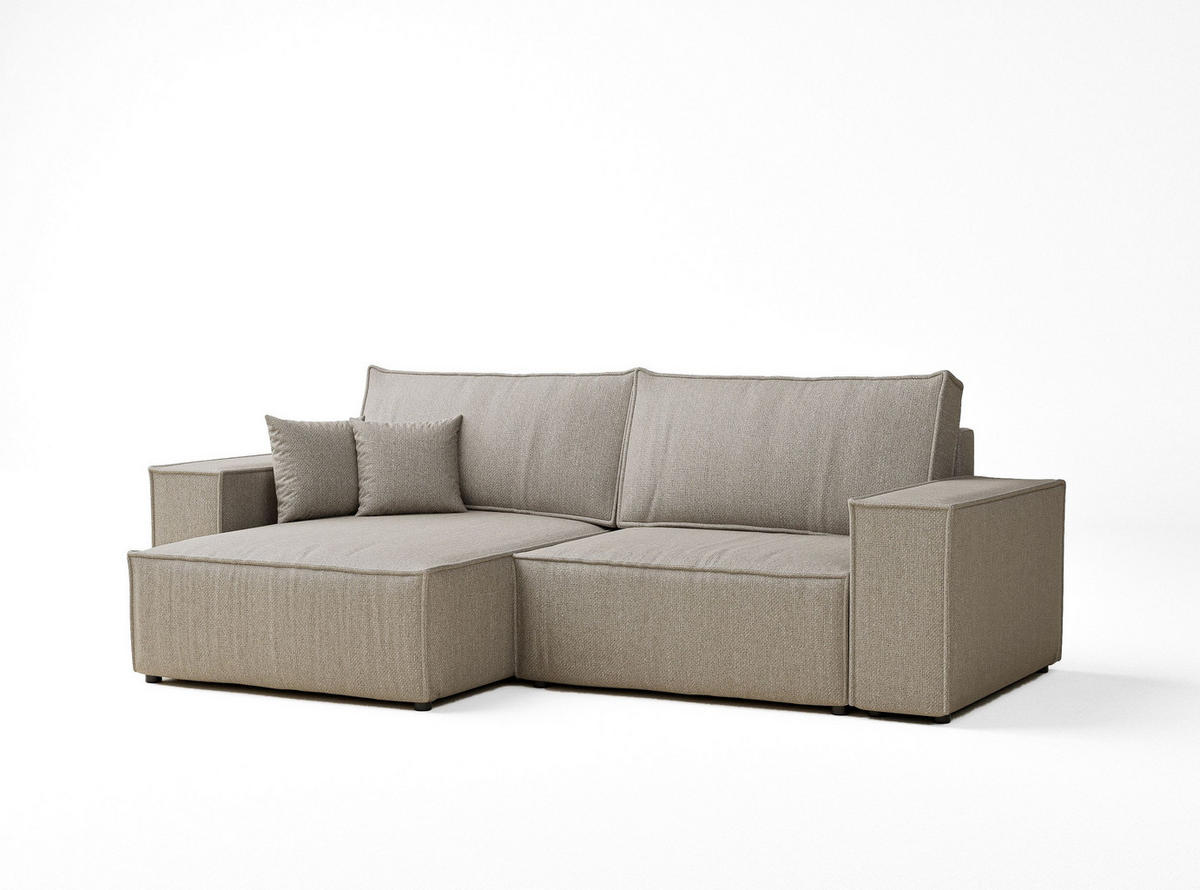 ECKSOFA MIT SCHLAFFUNKTION Zaya Beige Webstoff - Beige/Schwarz, Holz/Holzwerkstoff (255/148cm) - Maison de Reve