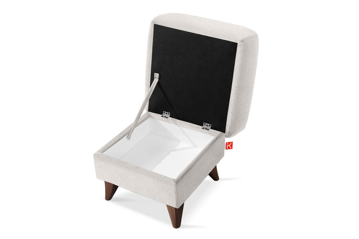 HOCKER GUSTAVO Fußstütze, Bouclé, Weiß - Weiß, Holz/Holzwerkstoff (53/49/53cm) - KONSIMO®
