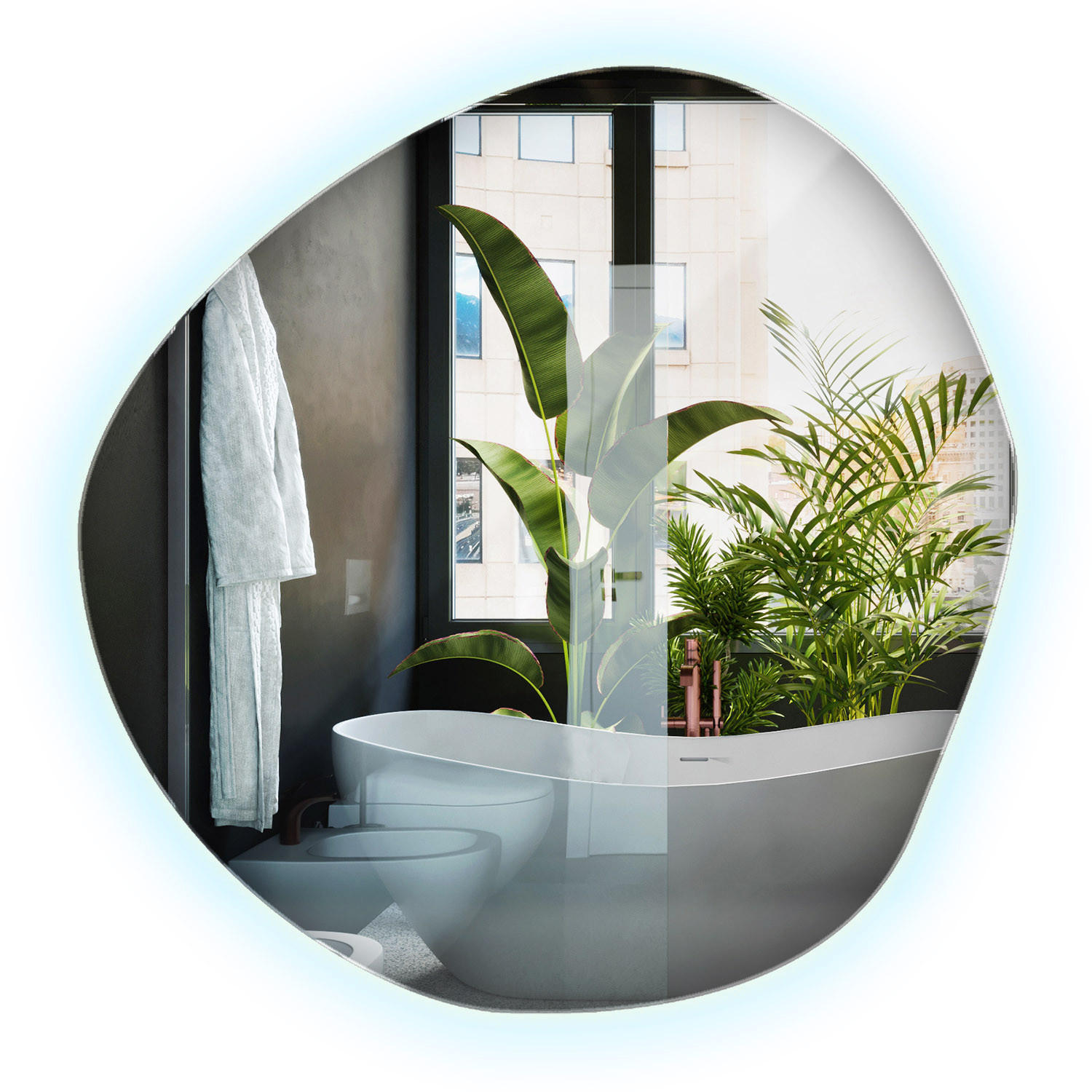 LED-SPIEGEL 47,9 x 48,3 cm Organisch Kaltweiß 6000K - Blau, Glas (47.9/48.3/0.4cm) - Wallfluent