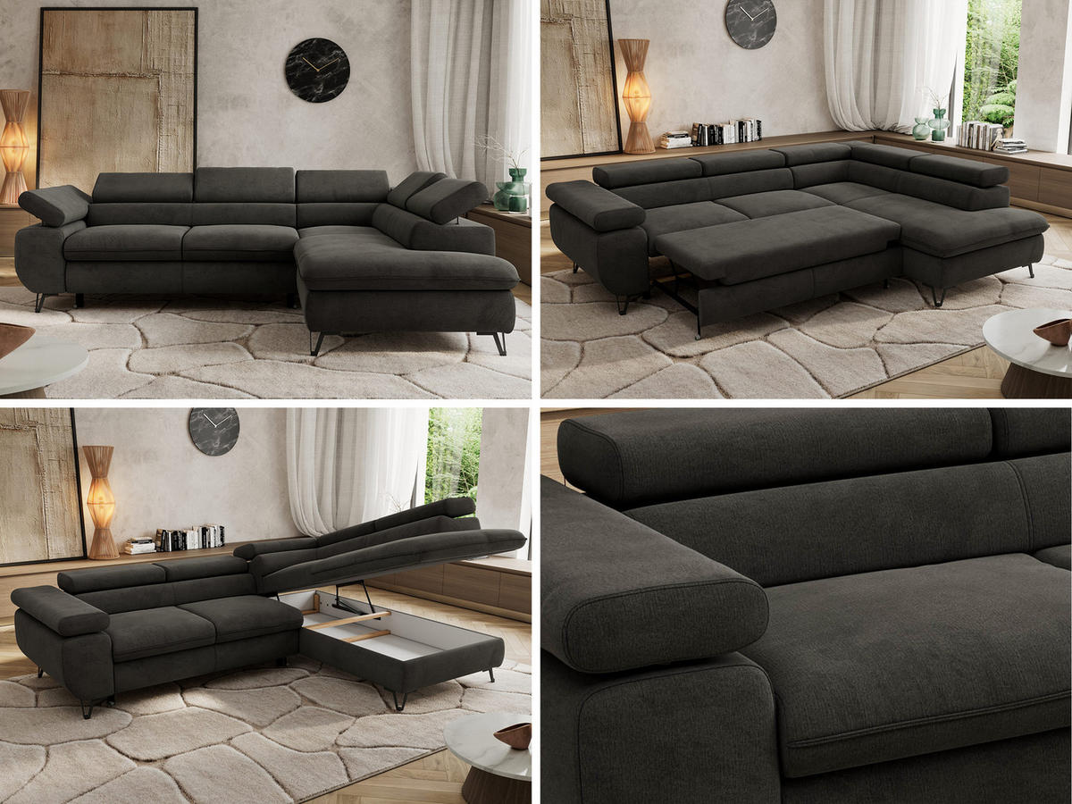 ECKSOFA PABLO L Dunkelgrau Velvet - Rechts Seite - Dunkelgrau/Schwarz, Textil/Metall (273/208cm) - MKS