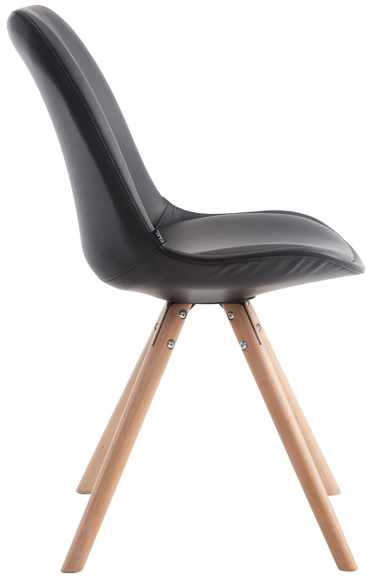 STUHL Lederlook schwarz - Eukalyptusholzfarben/Schwarz, Holz/Textil (48/84/56cm) - CLP