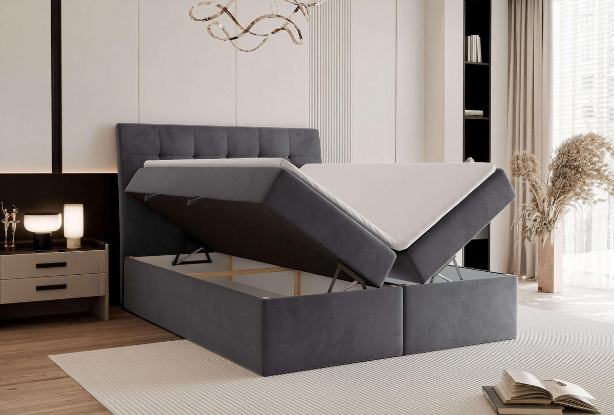 BOXBETT 200x200 cm mit Topper - Dunkelgrau, Textil (200/200cm) - Idohome