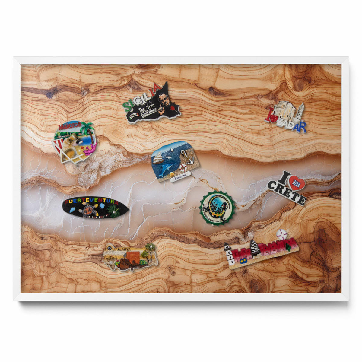 MAGNETTAFEL 70x50 cm Weißer Rahmen Holzstruktur Mit Harz - Kastanienfarben, Metall (70/50/0.4cm) - TULUP