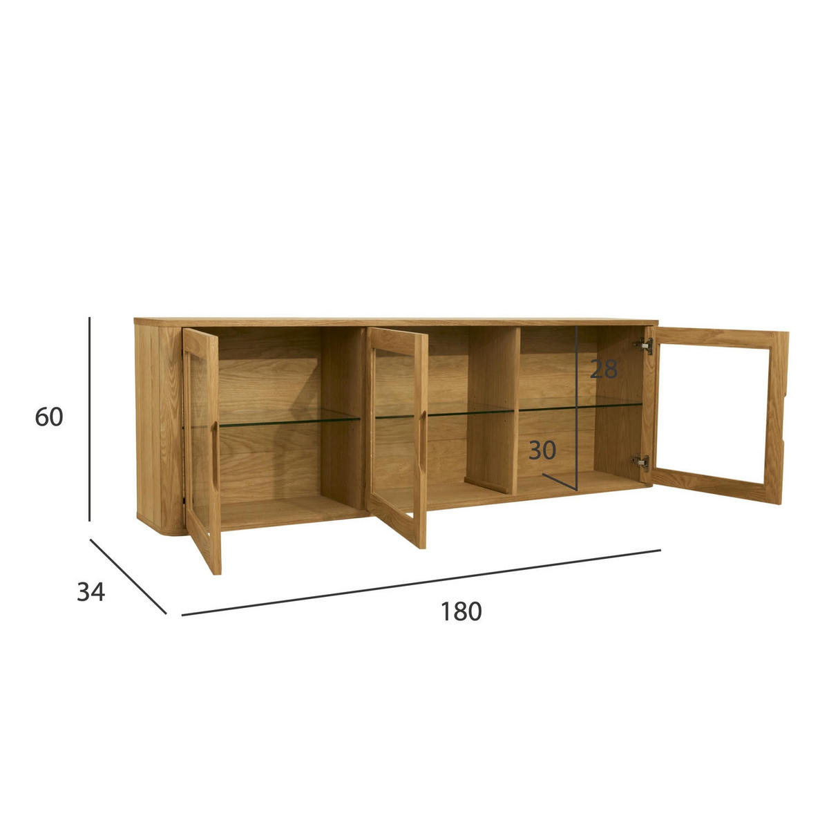 VITRINE Eiche massiv - Eichefarben/Braun, Holz/Holzwerkstoff (180/60/34cm) - Furnhouse