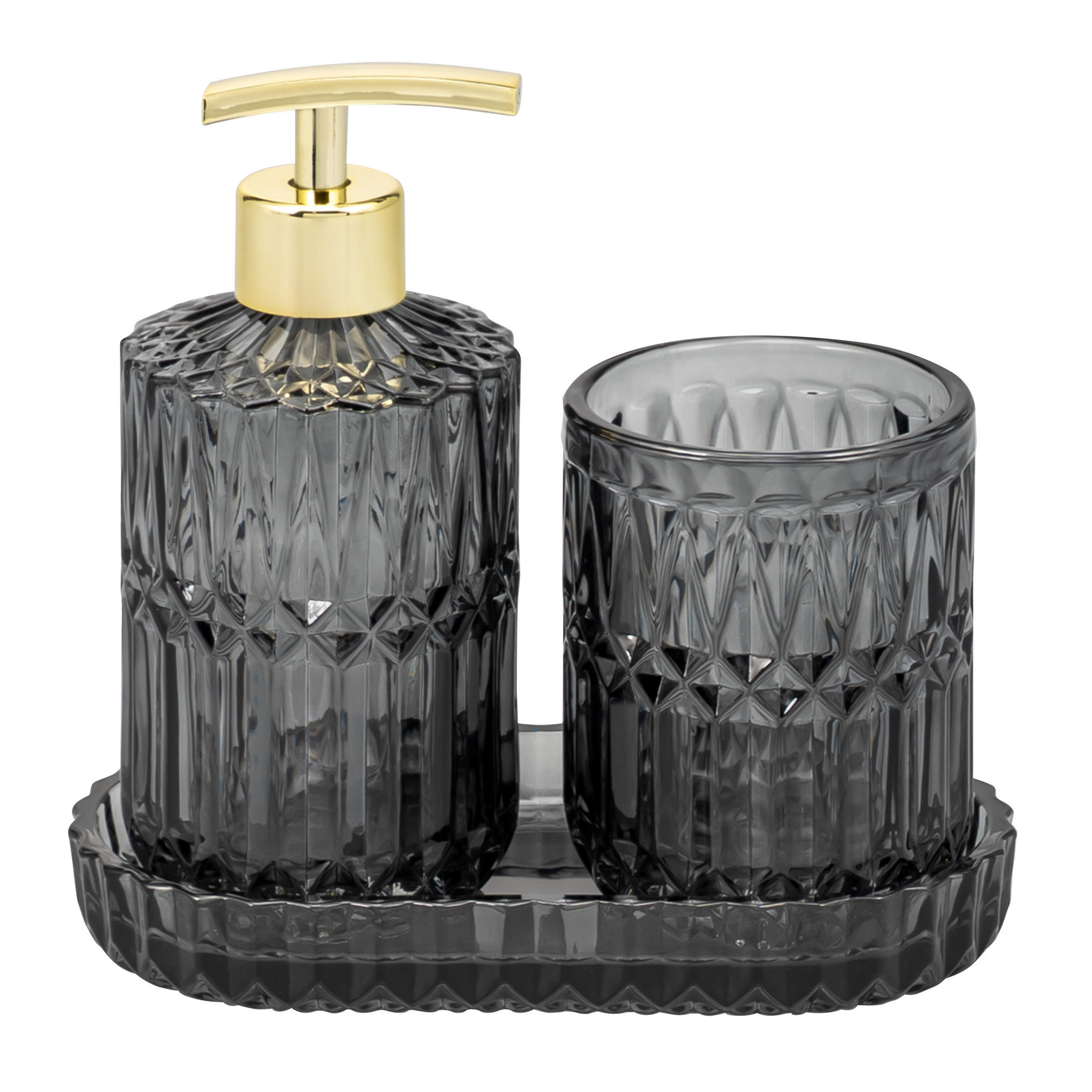 BADEZIMMER-SET BURANO 3tlg. schwarz, Glas - Schwarz, Glas (18.5/2.5/10cm) - eluno
