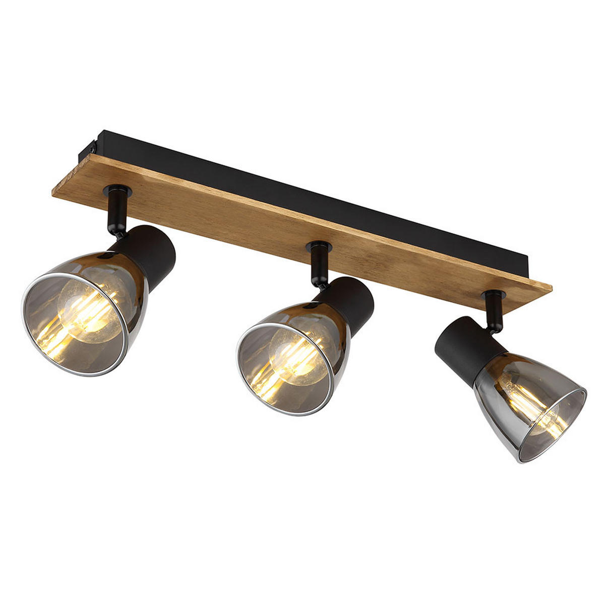 DECKENLEUCHTE Metall Glas Schwarz CLAUDE - Braun, Holz (40/7/15.5cm) - Globo Lighting