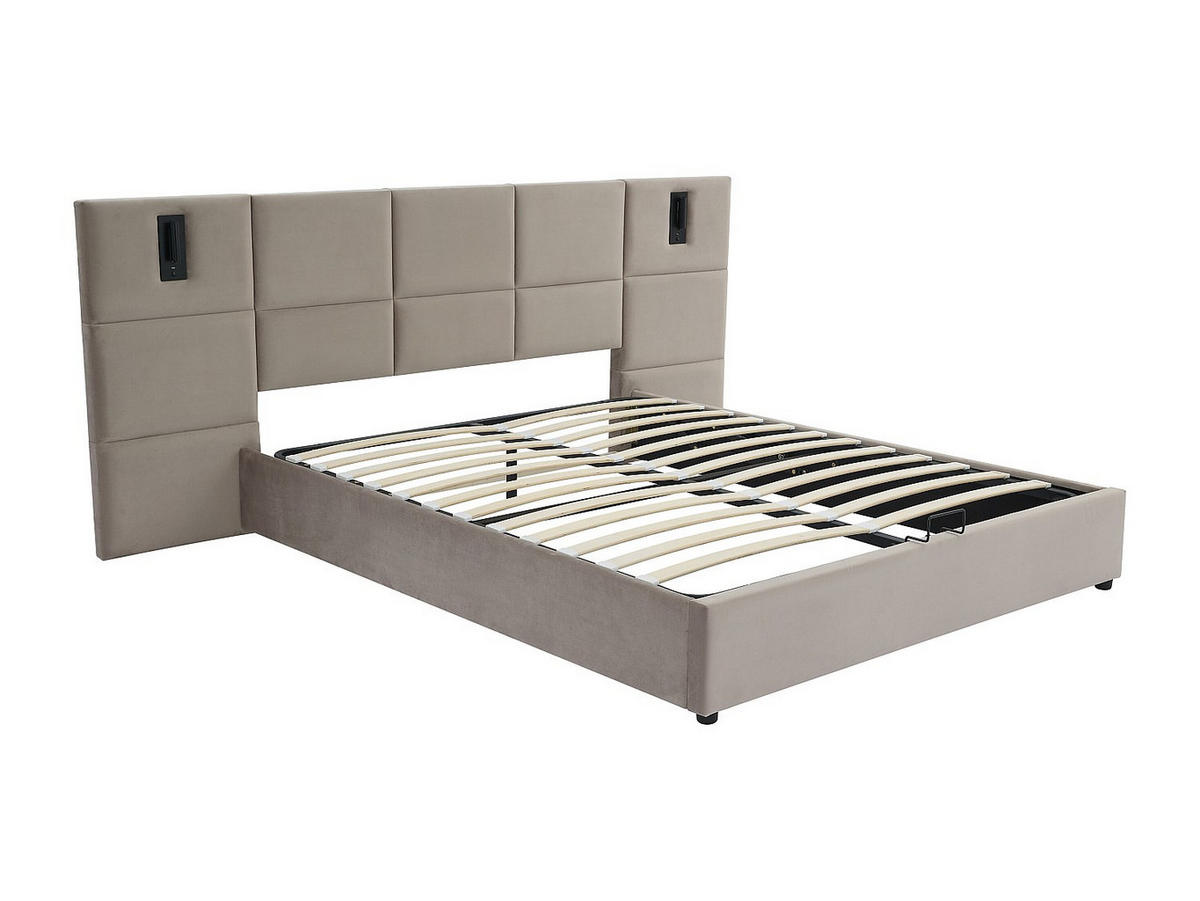 BETT mit Bettkasten - 2 Personen - Samt, Stoff - Taupe - - Taupe, Textil (180/200cm) - Vente-Unique