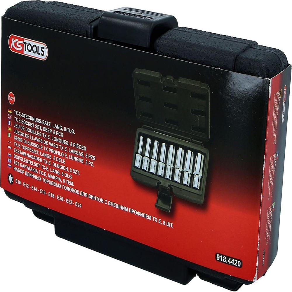 KS TOOLS 1/2" CHROMEplus Torx-E-Stecknuss-Satz, lang, 8-tlg ( 918.4420 ) - Multicolor, Kunststoff (235/250/55cm) - KS Tools