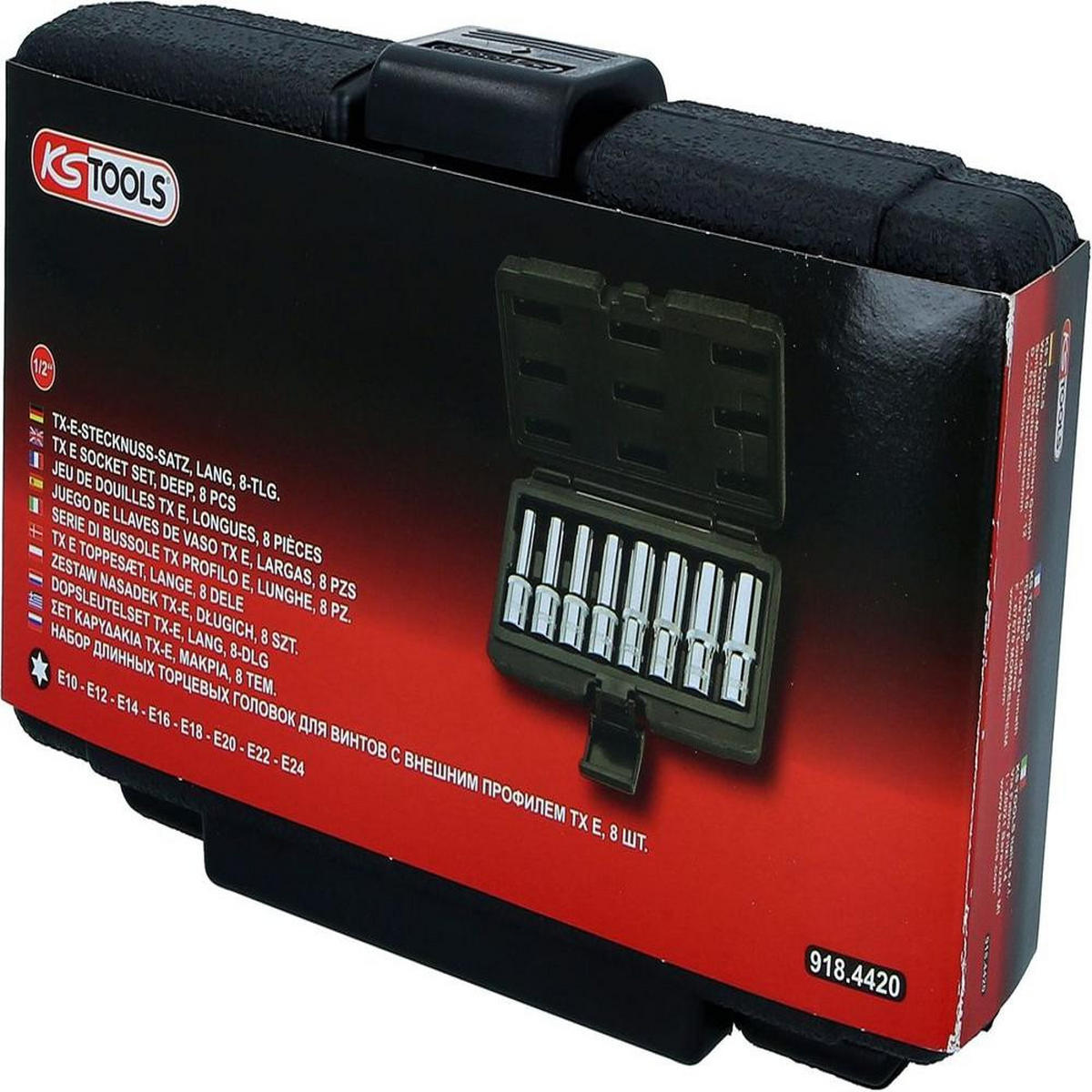 KS TOOLS 1/2" CHROMEplus Torx-E-Stecknuss-Satz, lang, 8-tlg ( 918.4420 ) - Multicolor, Kunststoff (235/250/55cm) - KS Tools