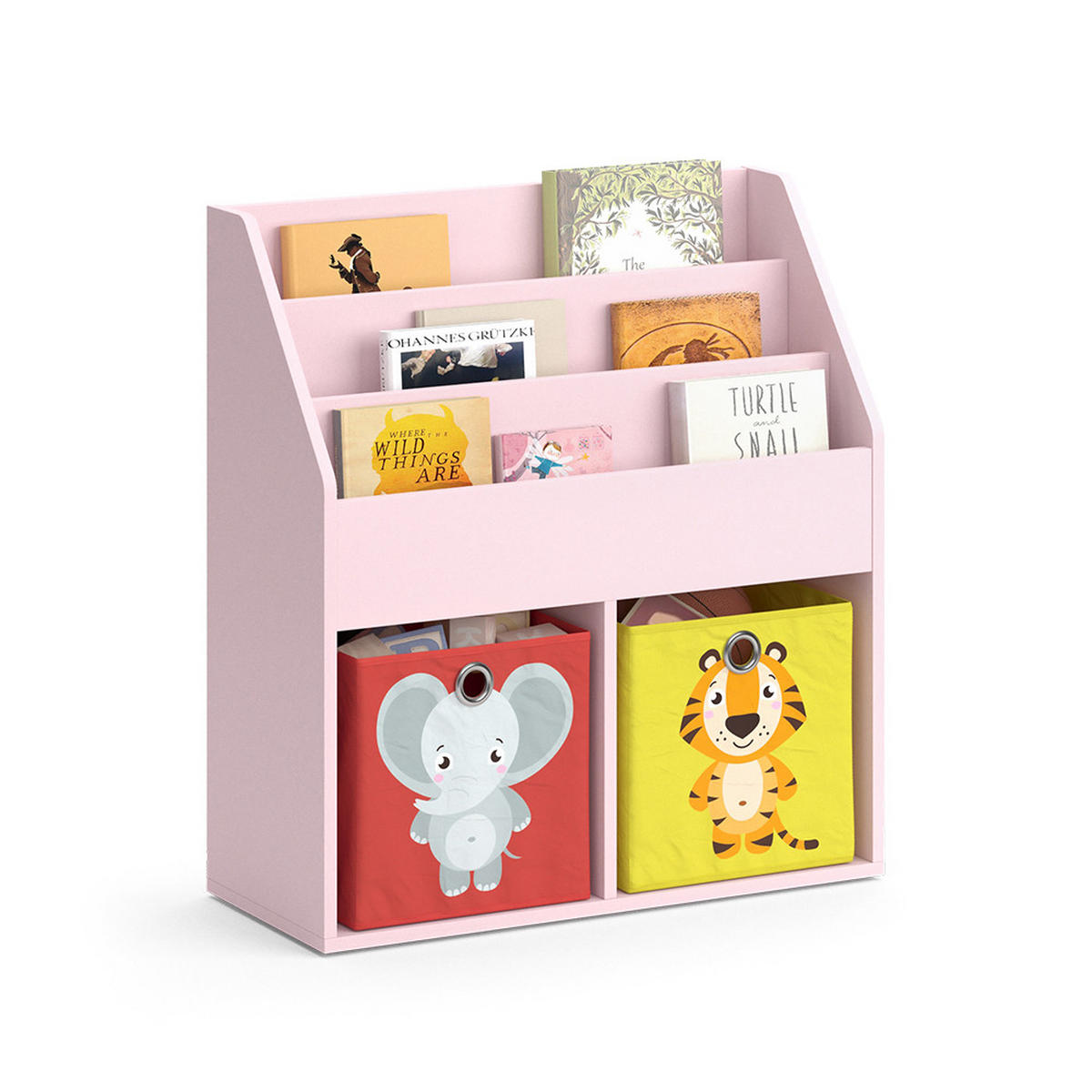 KINDERREGAL Luigi Rosa 72 x 79 cm mit 2 Faltboxen (Elefant, Tiger) - Pink, Holzwerkstoff (72/79/30.7cm) - Vicco