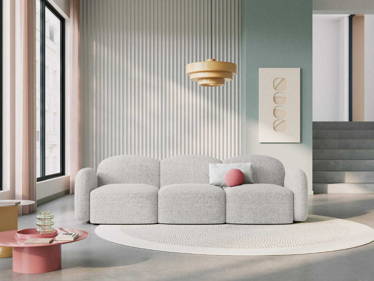 SOFA Blair aus Chenille-Stoff silber meliert 3 Sitzplätze - Silberfarben, Textil (87/80/272cm) - Micadoni