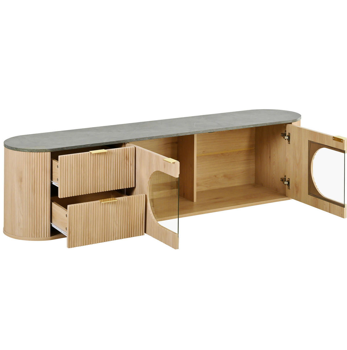 LOWBOARD 172/38/45.5 cm Natur aus MDF und Glas mit ovaler Vitrine - Hellbraun, Holzwerkstoff (38/45.5/172cm) - OKMYHOME