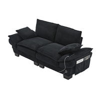 2-SITZER Sofa aus Cord 190x73x84 cm in Schwarz mit USB-C & Seitentaschen - Schwarz, Textil (73/84/190cm) - Modfu