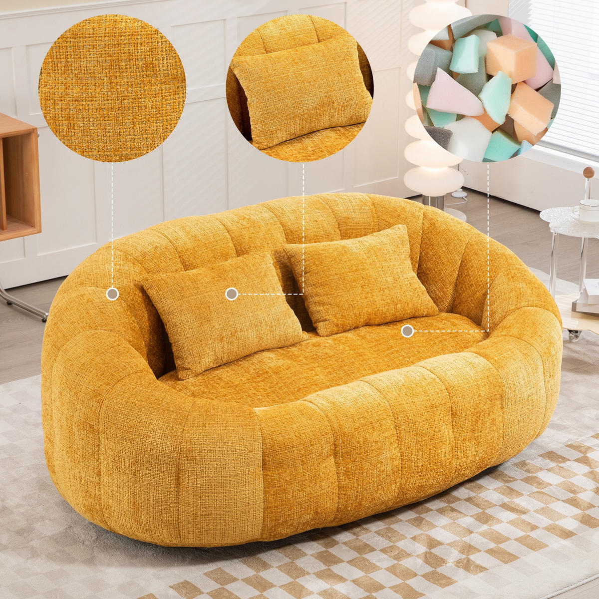 BEAN BAG SOFA– Komfortabler Lazy Lounger mit hochdichtem Memory - Gelb, Textil (150/63/95cm) - Urban Meuble