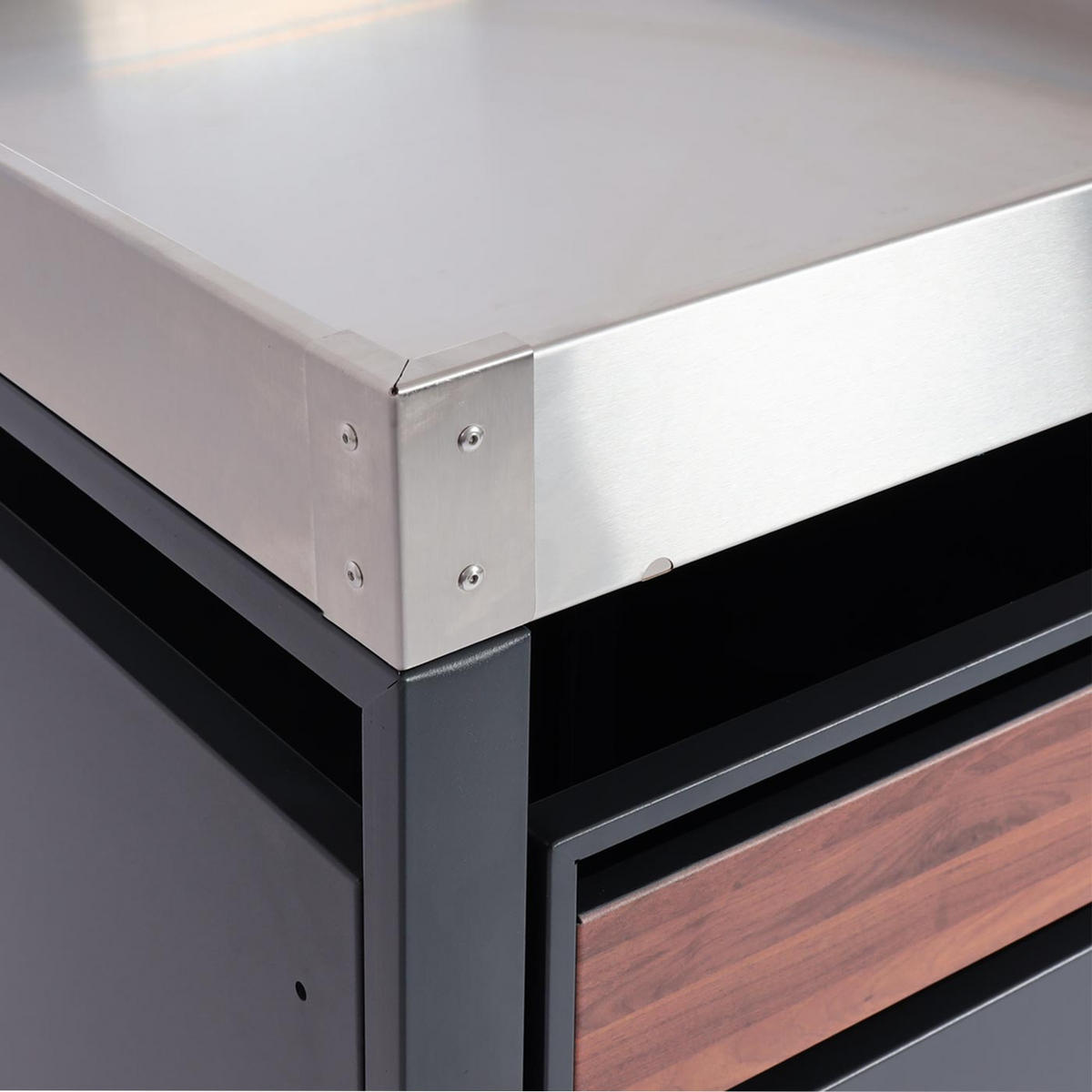 MÜLLTONNENBOX 2er mit Pflanzkasten 125x132x80cm Anthrazit Kirsche-Holzoptik erweiterbar - Kirschbaumfarben, Metall (132/125/80cm) - PROREGAL