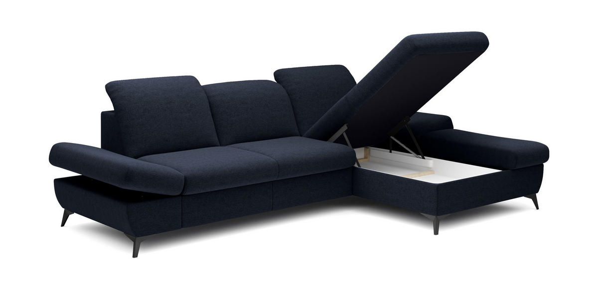 ECKSOFA FELICE R-S Dunkelblau Geflochtener Stoff mit Schlaffunktion - Dunkelblau, Holz (284/166cm) - MASSENO
