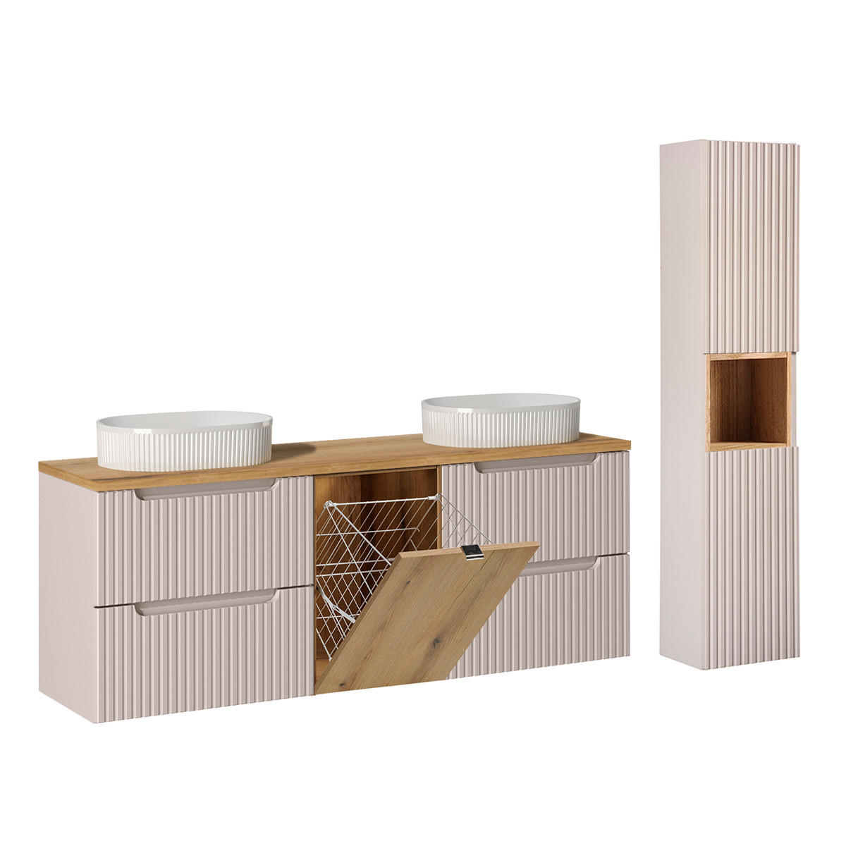 BADMÖBEL 160.4cm Riva 2er-Set Kaschmir - Beige, Holzwerkstoff (160.4/59.5/40cm) - Petits-meubles