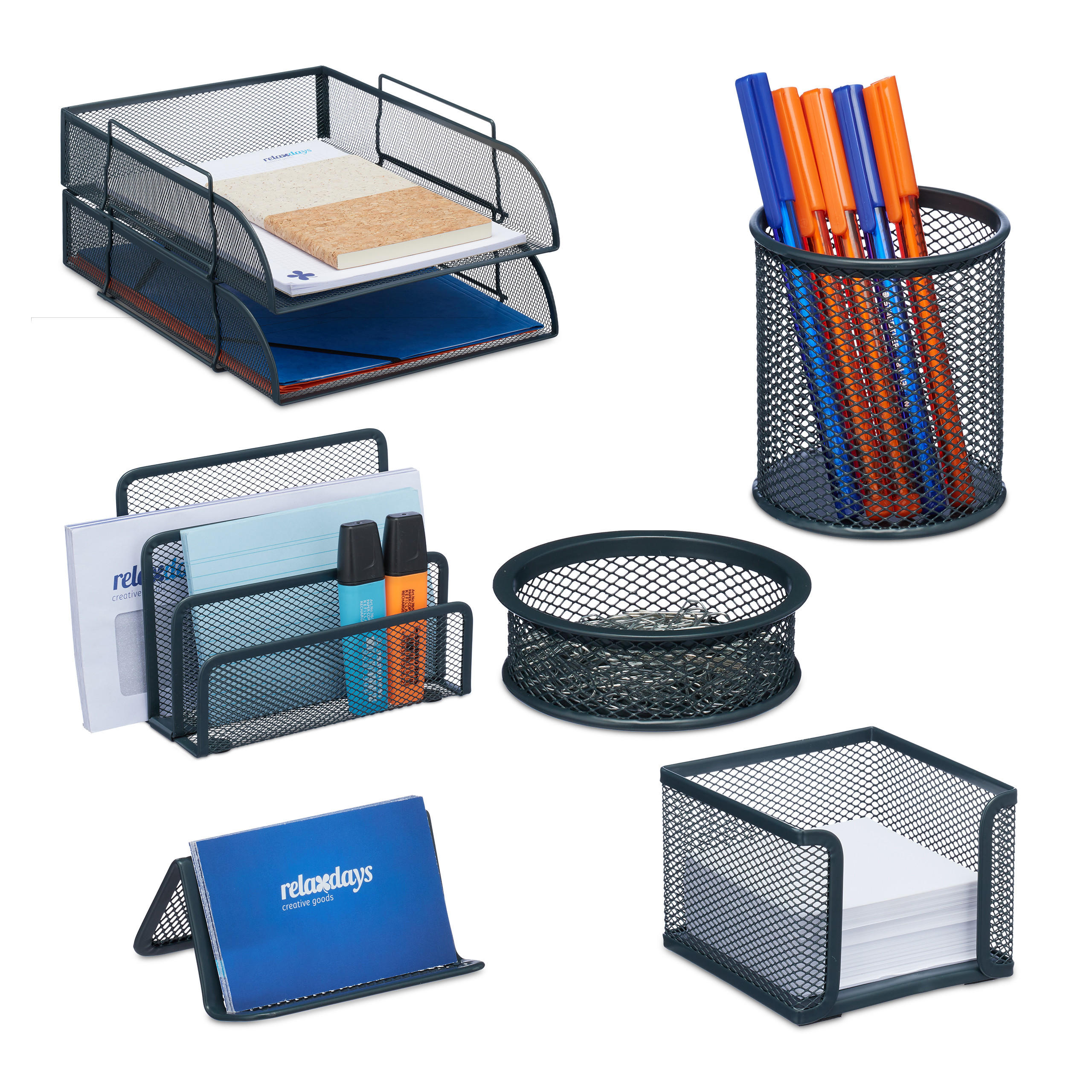 Relaxdays Schreibtisch-Organizer-Set Anthrazit 26.5x8.5x33.5 cm