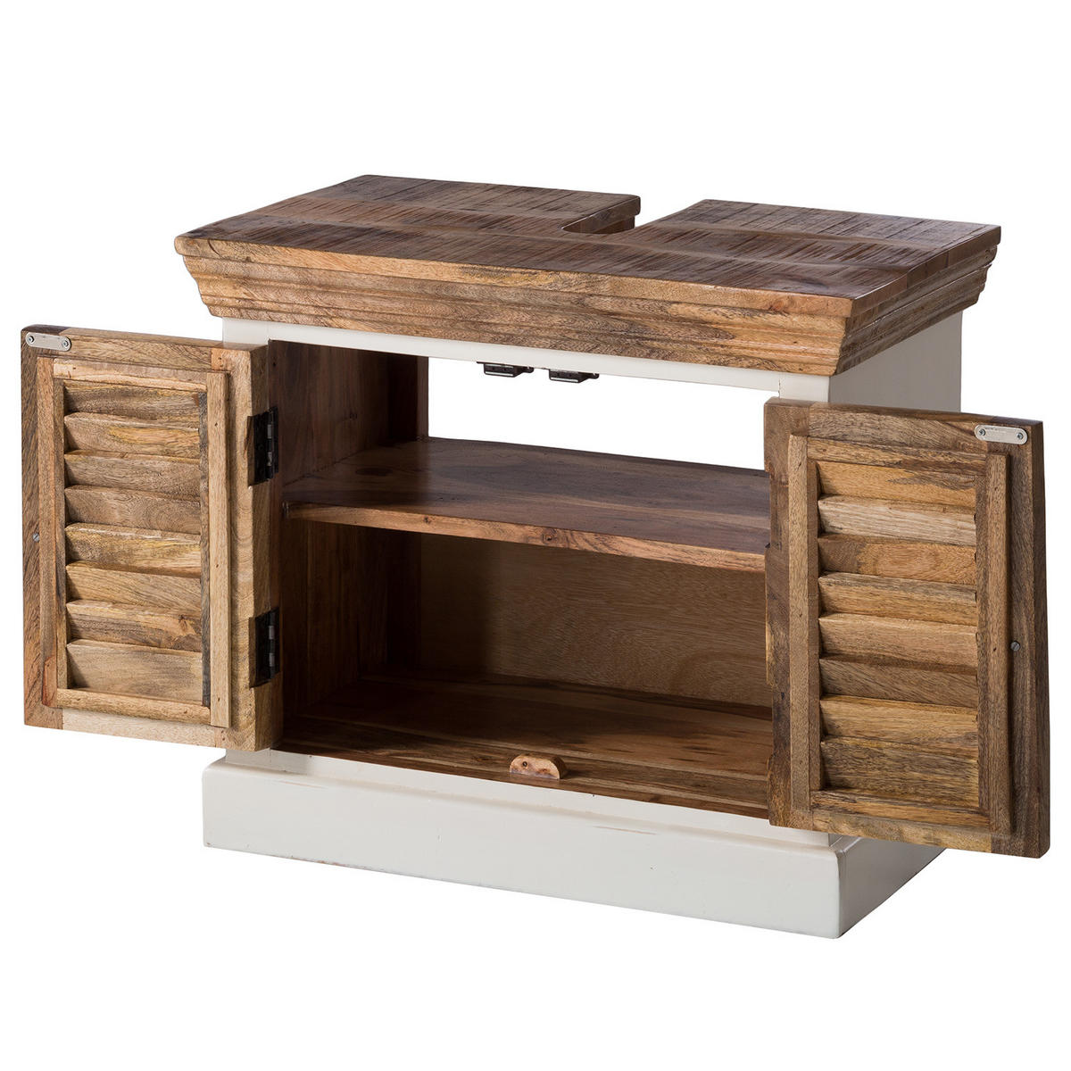 WASCHBECKENUNTERSCHRANK - Teilmassivholz Mango - Weiß, Holz/Metall (70/60/40cm) - home24