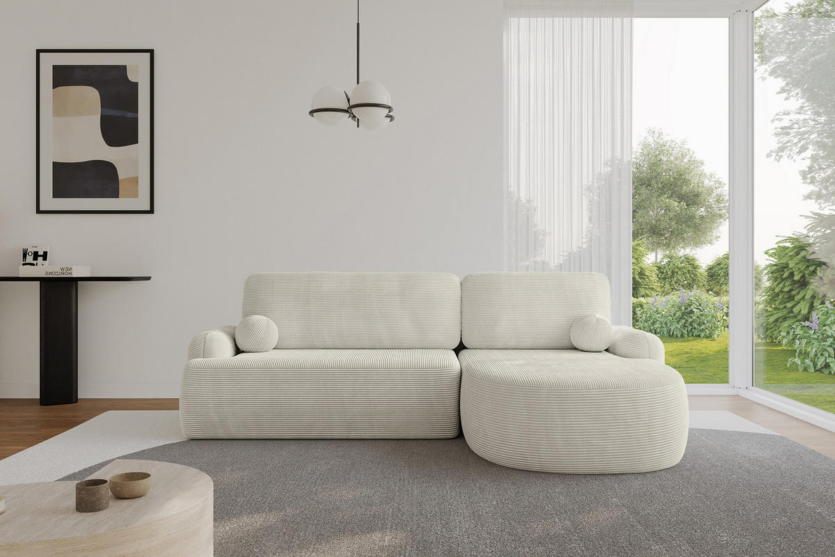 WOHNLANDSCHAFT mit Schlaffunktion und Bettkasten LIRA-L - 264x172x89 Hellgrau - Hellgrau, Holzwerkstoff/Textil (172/264cm) - ALTDECOR