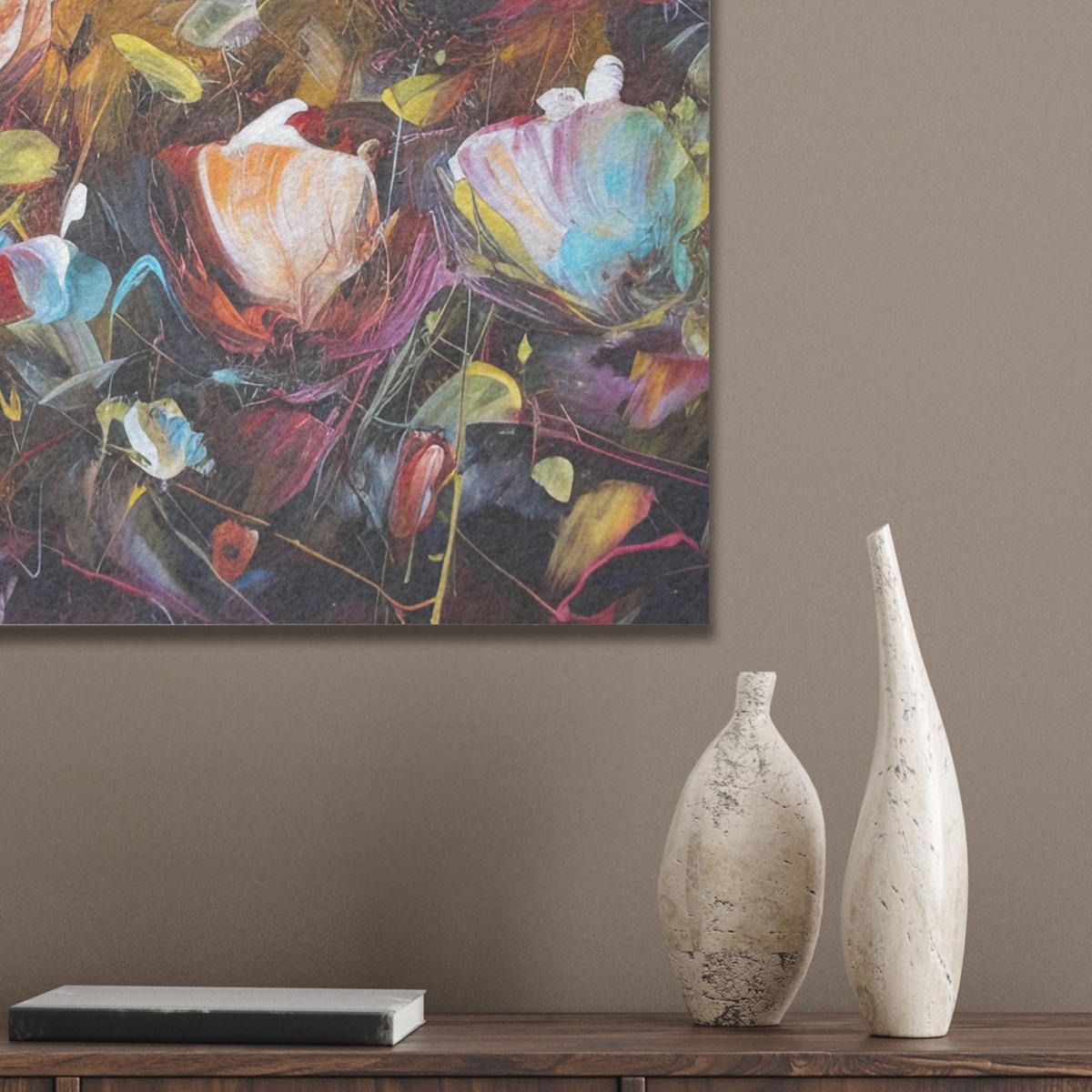 AKUSTIKBILD Blumen - Kunst - Natur - Ölgemälde Kunstdruck Schlafzimmer 50x70 cm - Multicolor, Kunststoff (50/70/0.9cm) - MuchoWow