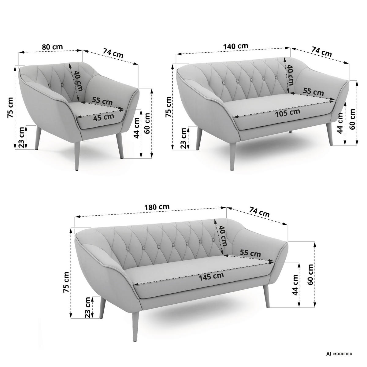 SEDACIA ZOSTAVA 3+2+1 PIRS - Sivobéžová Štruktúrovaná látka - Drevené nohy - farba buka/sivobéžová, kompozitné drevo/textil (180/75/74cm) - MKS