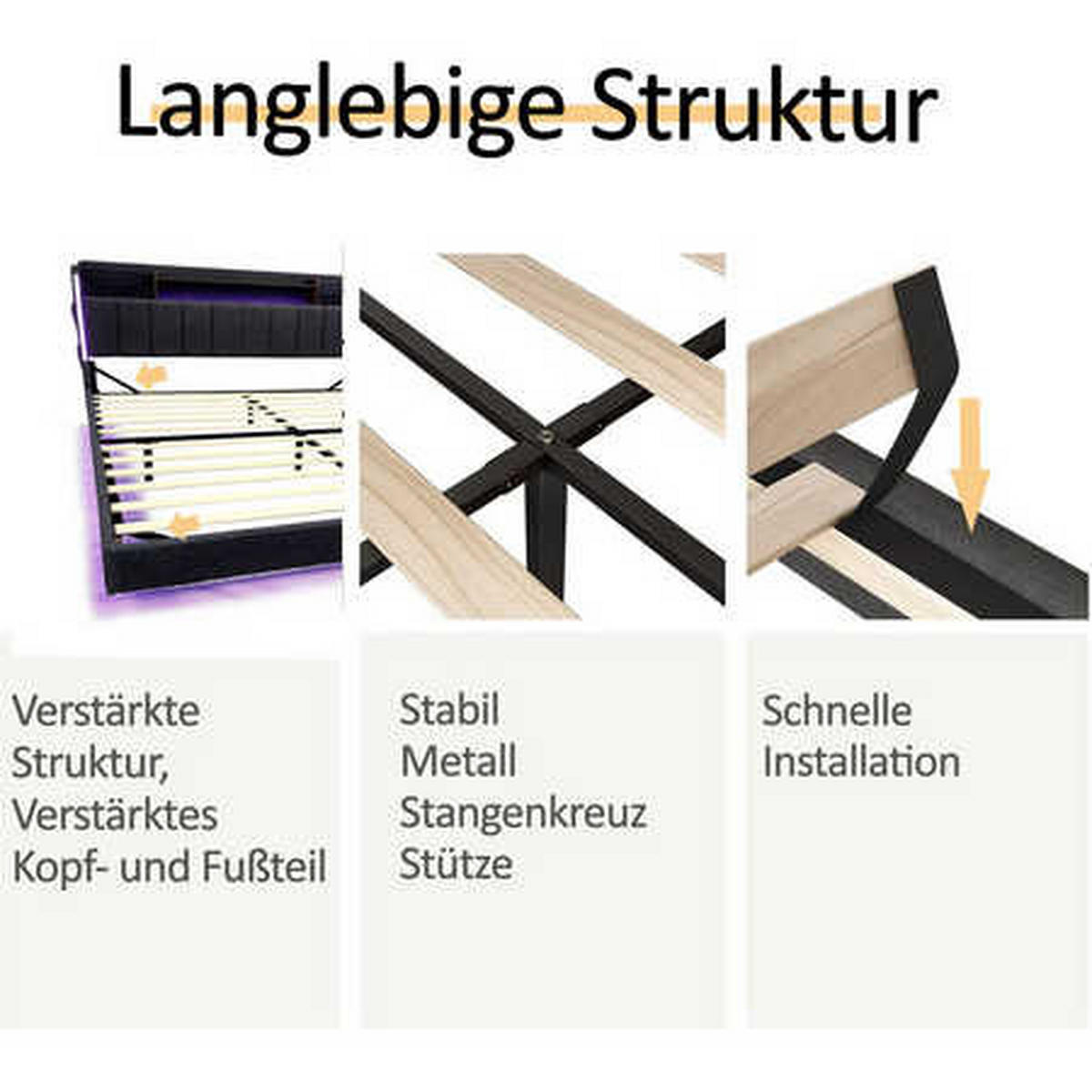 POLSTERBETT 160x200 Grau Leinen LED Stauraum - Grau, Textil (160/200cm) - FLIEKS