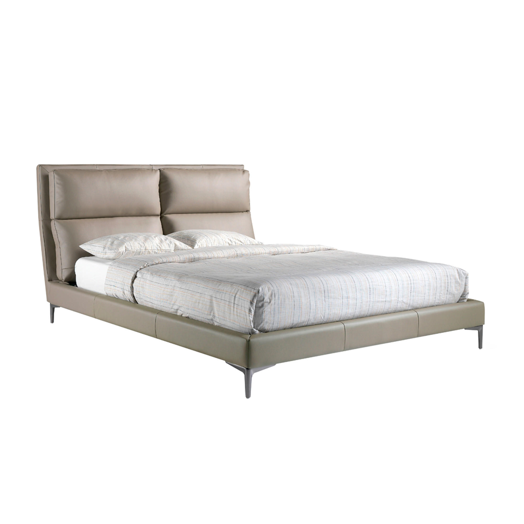 BETT Nerzfarbenes Kunstlederbett 176/240/107 cm - Taupe/Edelstahlfarben, Leder (160/200cm) - ANGEL CERDA