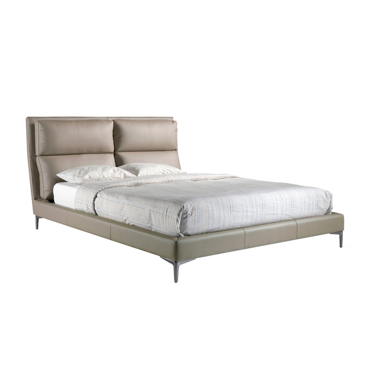 BETT Nerzfarbenes Kunstlederbett 176/240/107 cm - Taupe/Edelstahlfarben, Leder (160/200cm) - ANGEL CERDA