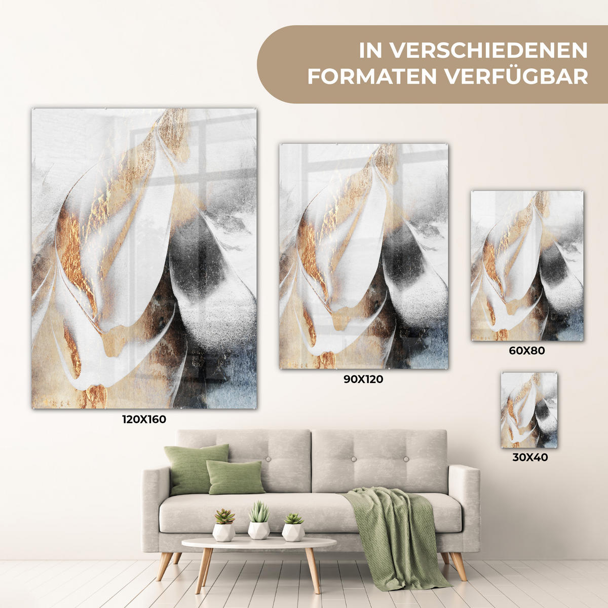 OBRAZ NA AKRYLOVOM SKLE Luxusné - abstraktné - zlaté - biele 60x80 cm - zlatá, sklo (60/80cm) - MuchoWow