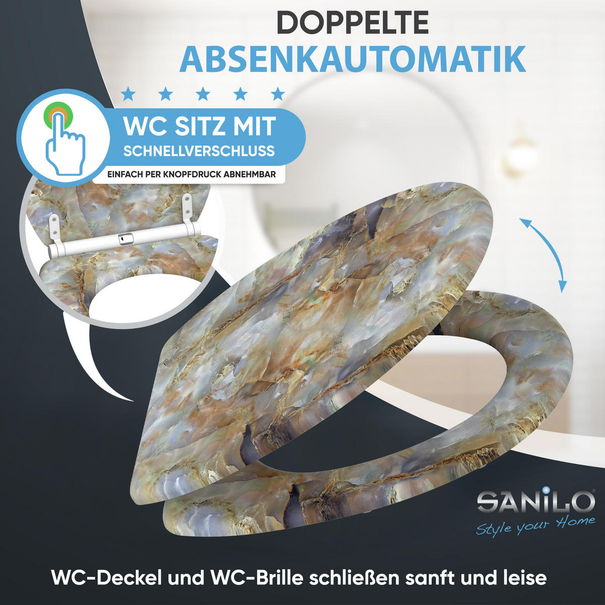 WC-SITZ mit Absenkautomatik Marmor Braun - Braun, Holzwerkstoff (37.7/5.5/48cm) - Sanilo