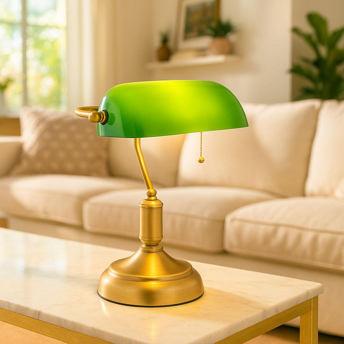 TISCHLEUCHTE Antique Messing Grün - Messingfarben, Glas (26.5/18/36cm) - Globo Lighting